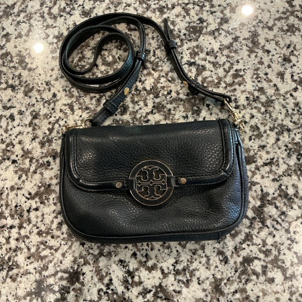 Tory Burch Black Pebbled Leather Crossbody Bag